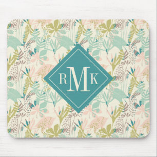 Voeg je Monogram toe   Modern Floral Pattern Muismat