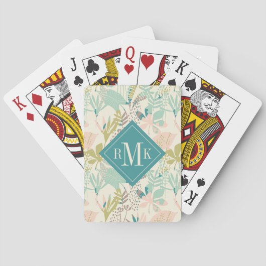 Voeg je Monogram toe | Modern Floral Pattern Pokerkaarten (Achterkant)