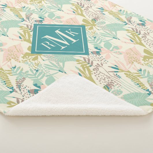 Voeg je Monogram toe | Modern Floral Pattern Sherpa Deken (3/4)