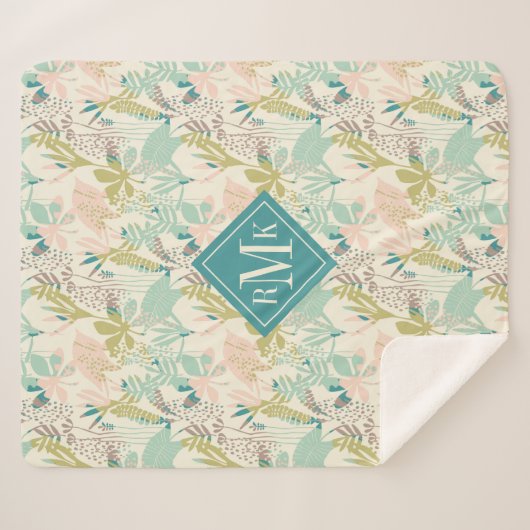 Voeg je Monogram toe | Modern Floral Pattern Sherpa Deken (Voorkant (horizontaal))