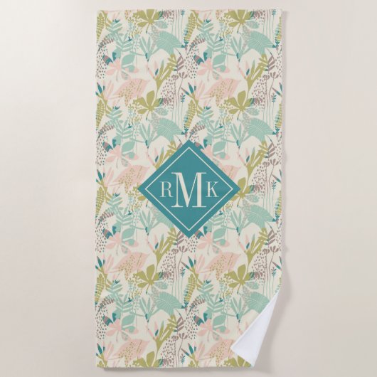 Voeg je Monogram toe | Modern Floral Pattern Strandlaken (Voorkant)
