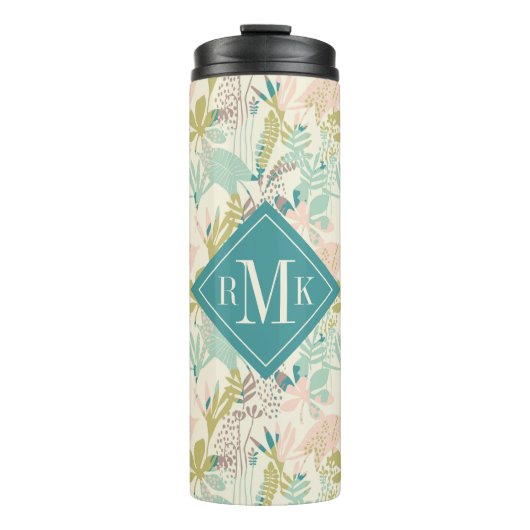 Voeg je Monogram toe | Modern Floral Pattern Thermosbeker (Voorkant)