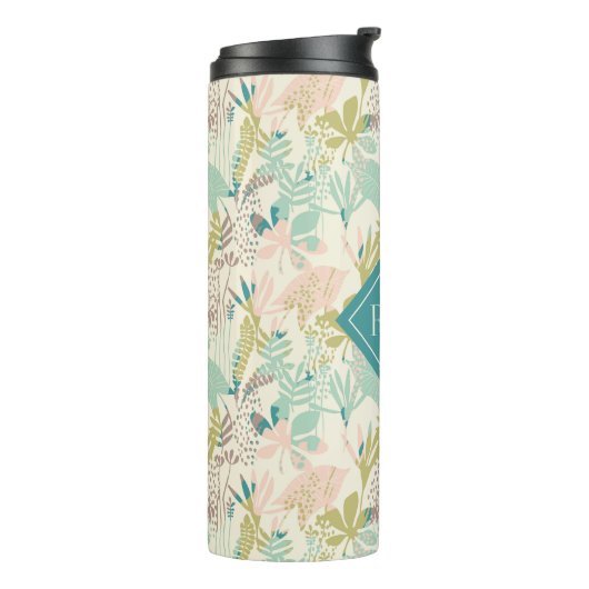 Voeg je Monogram toe | Modern Floral Pattern Thermosbeker (Gedraaid links)