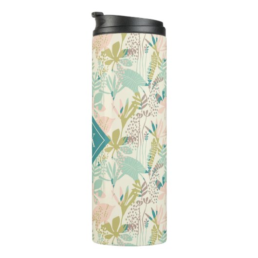 Voeg je Monogram toe | Modern Floral Pattern Thermosbeker (Geroteerd rechts)