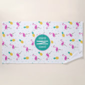 Voeg je Monogram toe | Neon Flamingos Strandlaken (Voorkant)