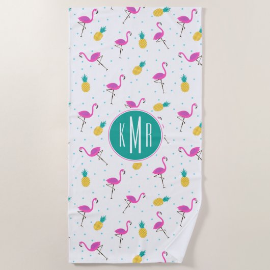 Voeg je Monogram toe | Neon Flamingos Strandlaken (Voorkant)