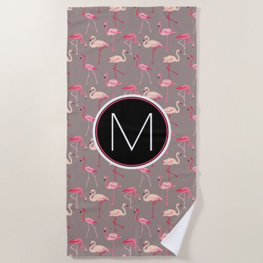 Voeg je Monogram toe | Retro Flamingos Strandlaken (Voorkant)