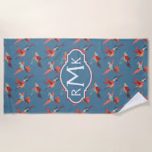 Voeg je Monogram toe | Retro Hummingbird Patroon Strandlaken (Voorkant)