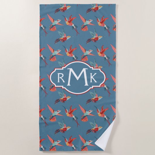 Voeg je Monogram toe | Retro Hummingbird Patroon Strandlaken (Voorkant)