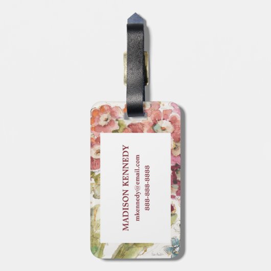 Voeg je Monogram toe | Roze primrose Bagagelabel (Achterkant verticaal)