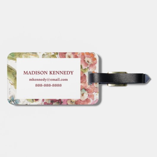 Voeg je Monogram toe | Roze primrose Bagagelabel (Achterkant horizontaal)