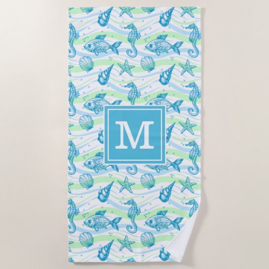 Voeg je Monogram toe | Scheepspatroon Strandlaken (Voorkant)