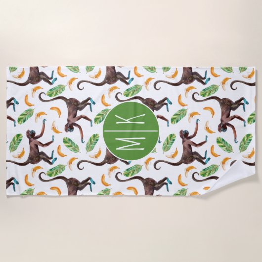Voeg je Monogram toe |Sweet Monkeys Juggling Banan Strandlaken (Voorkant)