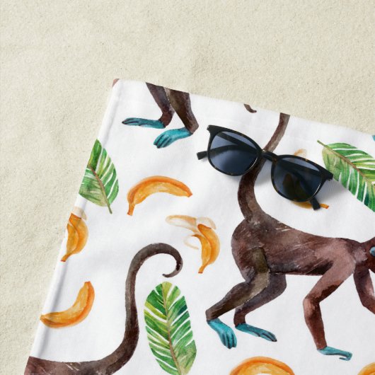 Voeg je Monogram toe |Sweet Monkeys Juggling Banan Strandlaken (In situ)