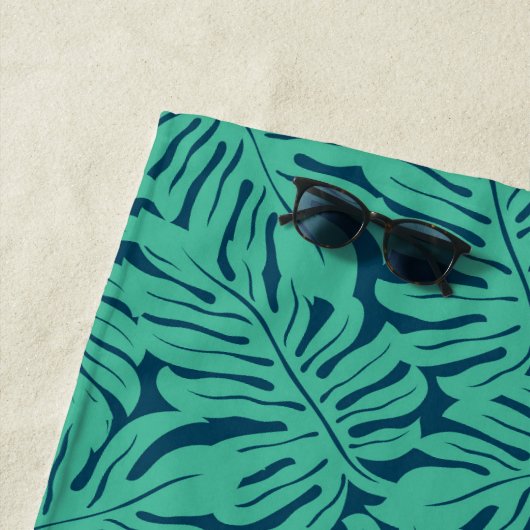 Voeg je Monogram toe | Tropisch bladpatroon van Mo Strandlaken (In situ)