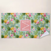 Voeg je Monogram toe | Tropische bloemen en ananas Strandlaken (Voorkant)