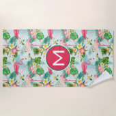 Voeg je Monogram toe | Tropische bloemen en vogels Strandlaken (Voorkant)