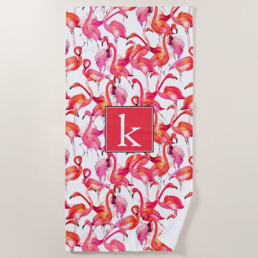 Voeg je Monogram toe | Waterverf Flamingos Strandlaken (Voorkant)