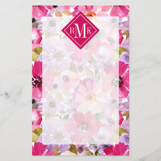 Voeg je Monogram toe | Waterverf Floral Briefpapier (Voorkant)