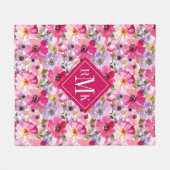 Voeg je Monogram toe | Waterverf Floral Fleece Deken (Voorkant (Horizontaal))