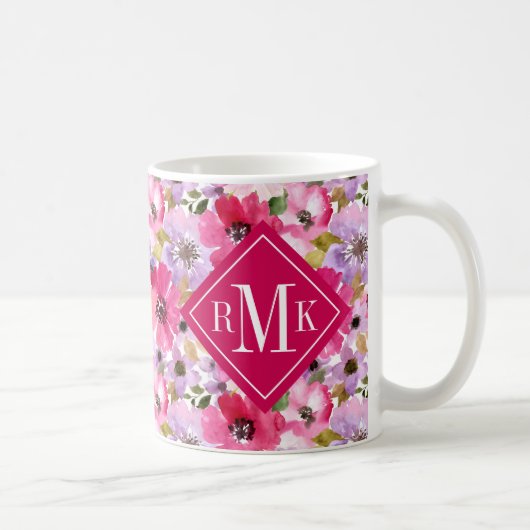 Voeg je Monogram toe | Waterverf Floral Koffiemok (Rechts)