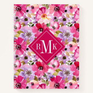 Voeg je Monogram toe   Waterverf Floral Notitieboek