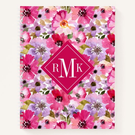 Voeg je Monogram toe | Waterverf Floral Notitieboek (Voorkant)