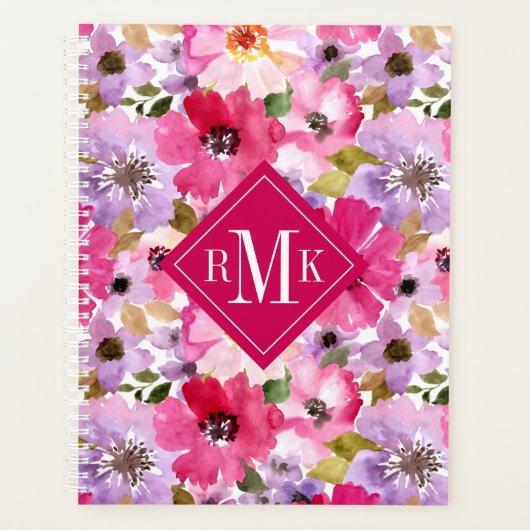 Voeg je Monogram toe | Waterverf Floral Planner (Voorkant)