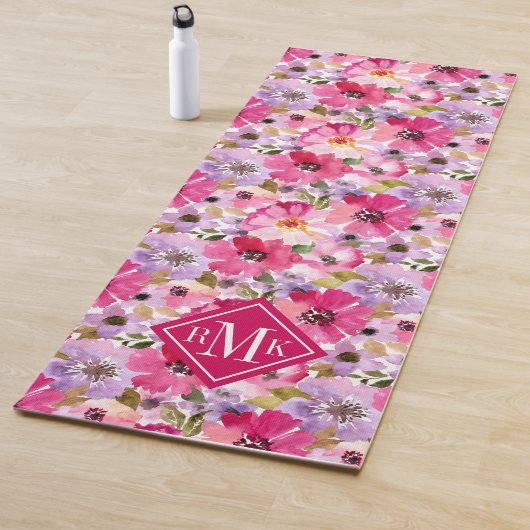 Voeg je Monogram toe | Waterverf Floral Yogamat (In situ)