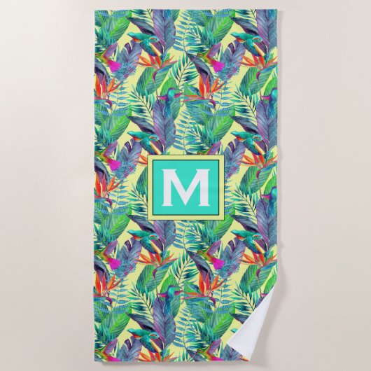 Voeg je Monogram toe | Waterverf Hummingvogels Strandlaken (Voorkant)