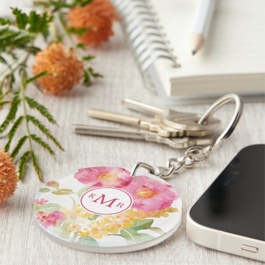 Voeg je Monogram toe | White Daisy on Blue Sleutelhanger (Voorkant Rechts)