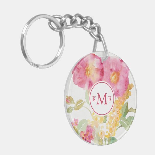 Voeg je Monogram toe | White Daisy on Blue Sleutelhanger (Voorkant Links)