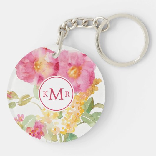 Voeg je Monogram toe | White Daisy on Blue Sleutelhanger (Achterkant)