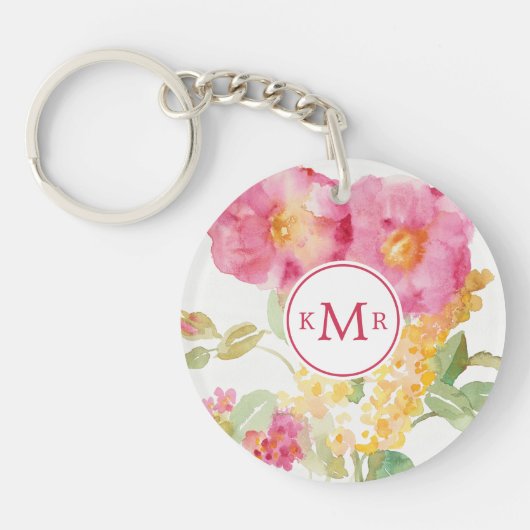 Voeg je Monogram toe | White Daisy on Blue Sleutelhanger (Voorkant)