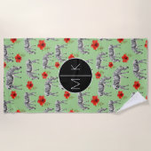 Voeg je Monogram toe | Zebras tussen Hibiscus Flow Strandlaken (Voorkant)