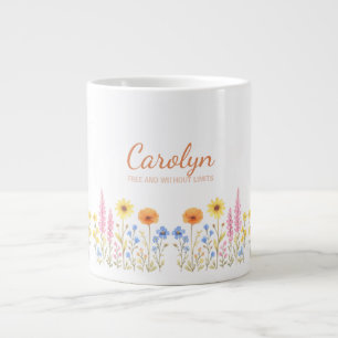 Voeg je naam koffiemokken toe, Pretty Wildflower Grote Koffiekop