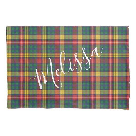 Voeg Je Naam Patroon Clan Buchanan Plaid Toe Kussensloop (Voorkant)