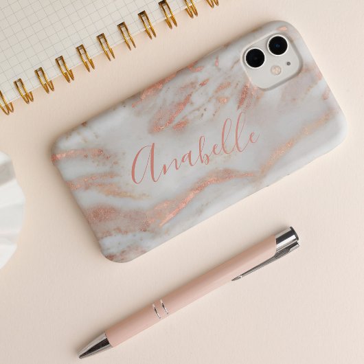 Voeg je naam rozegoud marmer chic schrift toe Case-Mate iPhone case
