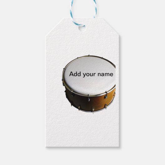Voeg je naam tekst bruin zwart drum beats stick cadeaulabel (Voorkant)