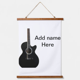 Voeg je naam tekst bruine akoestische gitaar bewer hangend wandkleed
