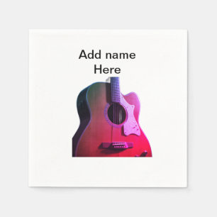 Voeg je naam tekst bruine akoestische gitaar bewer servet