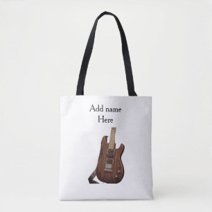 Voeg je naam tekst bruine akoestische gitaar bewer tote bag