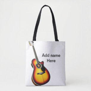 Voeg je naam tekst bruine akoestische gitaar bewer tote bag