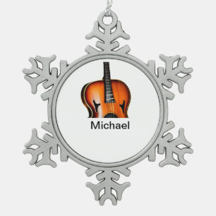 Voeg je naam tekst bruine viool muziek liefhebber tin sneeuwvlok ornament