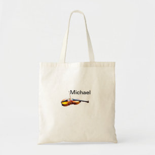 Voeg je naam tekst bruine viool muziek liefhebber tote bag