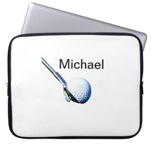 Voeg je naam tekst golfbal club sportuitrusting to laptop sleeve