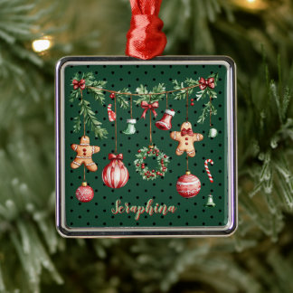 Voeg je naam toe Leuke groene kerstslinger Metalen Ornament