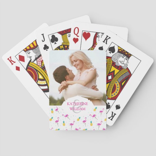 Voeg je naam toe | Neon Flamingo's Speelkaarten (Achterkant)