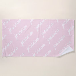 Voeg-Je-Naam Toe Roze Cursieve naam Strandlaken