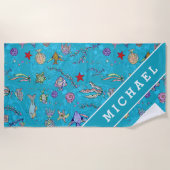 Voeg je naam toe | Turkoois vispatroon Strandlaken (Voorkant)